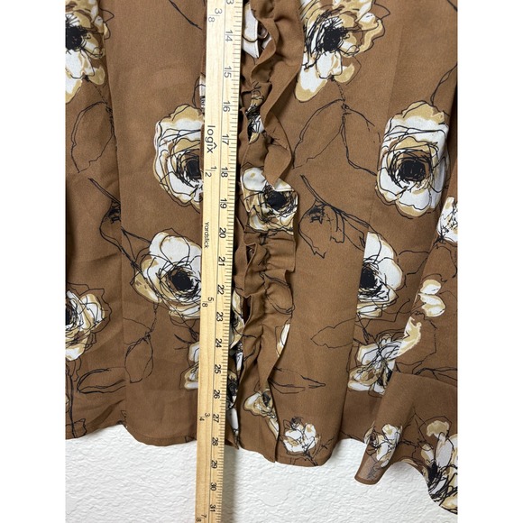 Apostrophe Woman Brown Floral Ruffle Blouse Plus Size 20W Long Sleeve - Picture 7 of 8